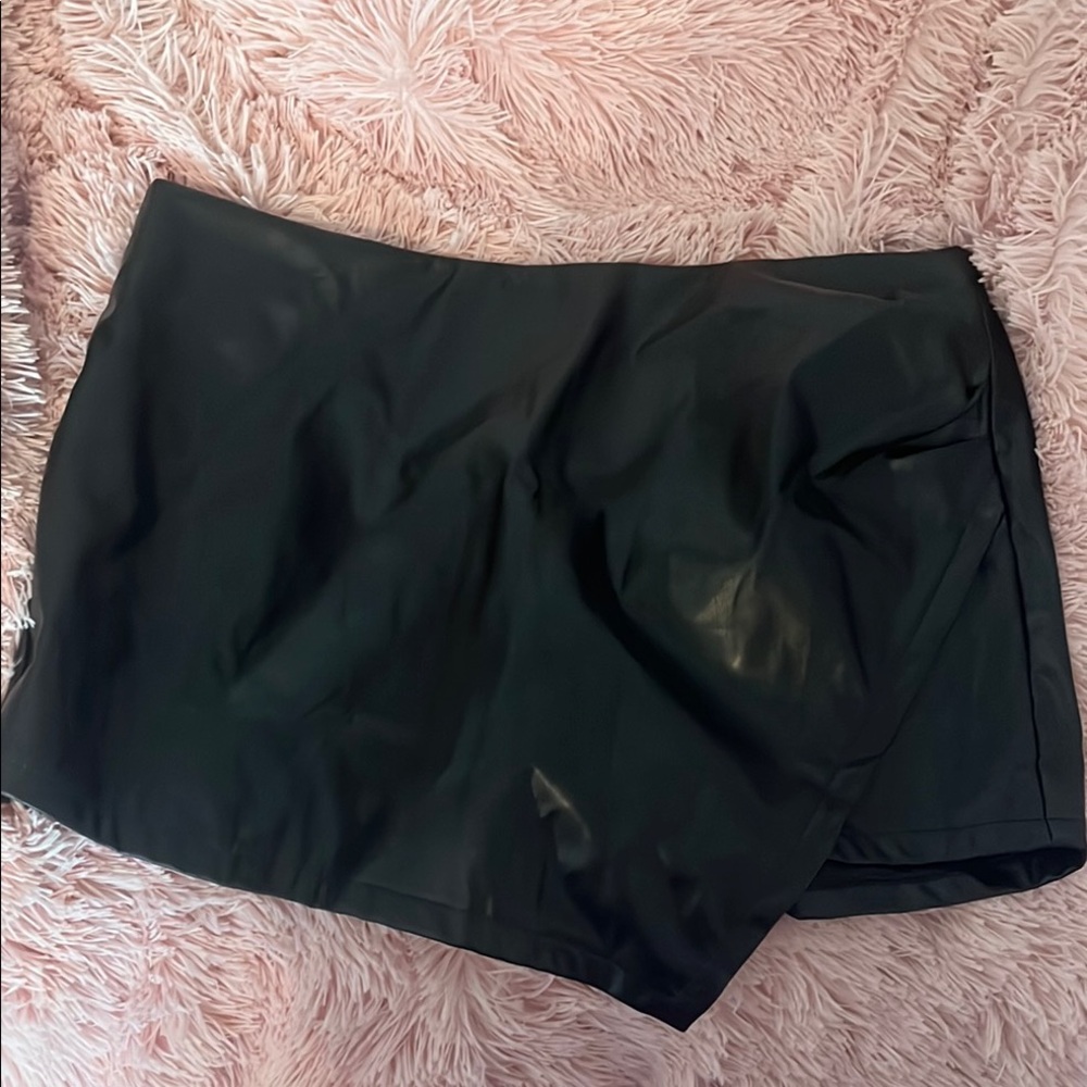 Black Faux Leather Skort